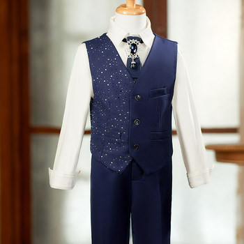 Children's Diamond Vest Suit, Small Suit, Boy Host Dress, Chorus Poetry Recitation, Piano Performance Suit