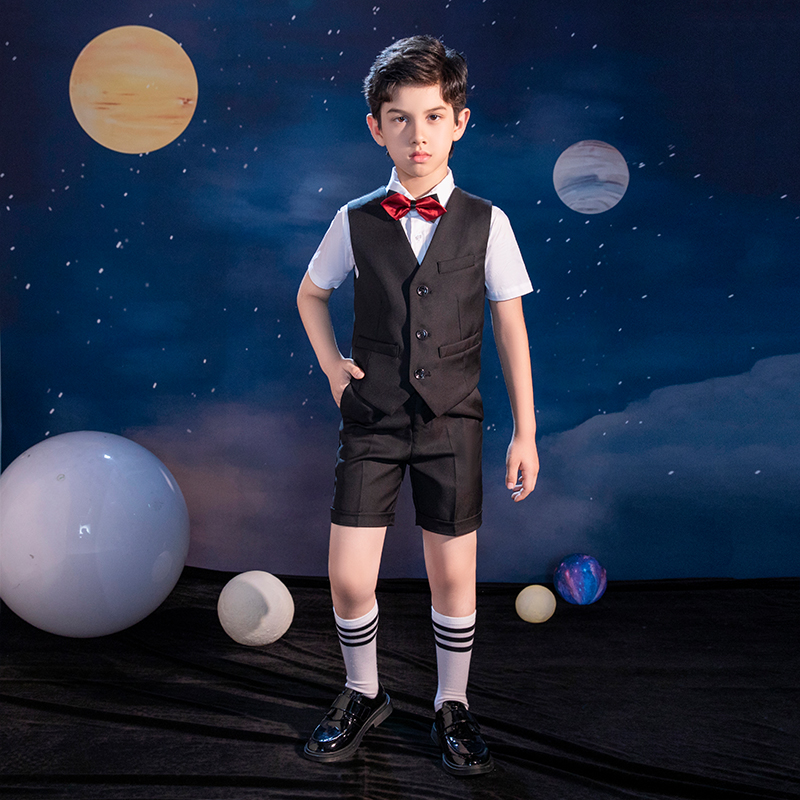 Flower girl dress boys children small host large chorus short sleeve vest suit baby bag pants piano performance clothing