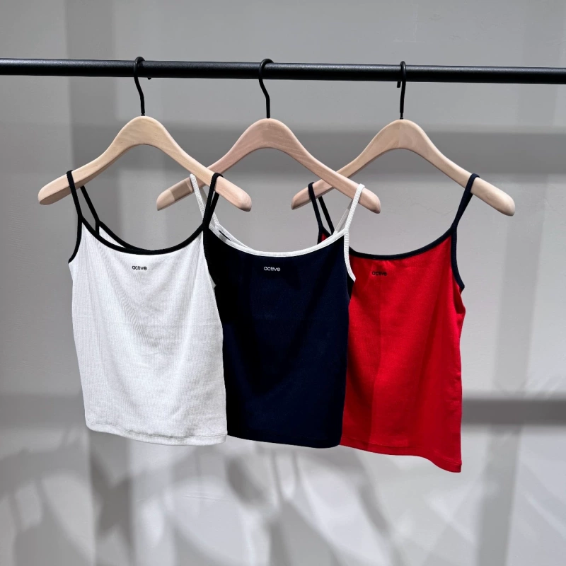 [Active Series] Authentic 2026 Summer New Product Xinjiang Cotton Retro Contrasting Color Vest with Suspenders Mbf2Vet014