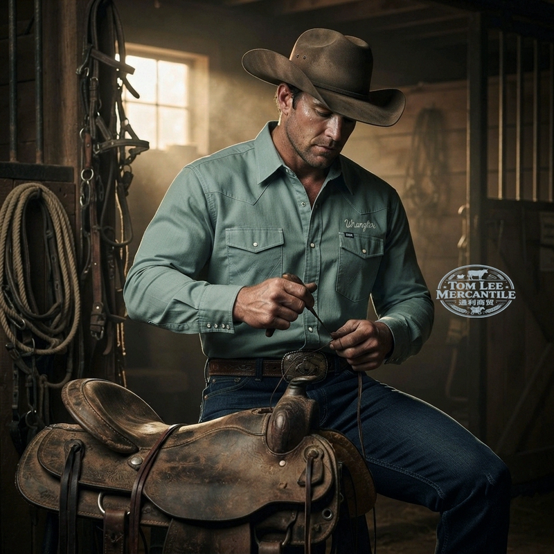 [Us Version] Wrangler Western Ranch Cowboy Horse Riding Embroidered Lake Green Pearl Button Shirt Us Size L