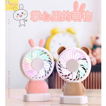 Cartoon mini usb charging cooling desktop fan LED light so rabbit holding portable small fan cute