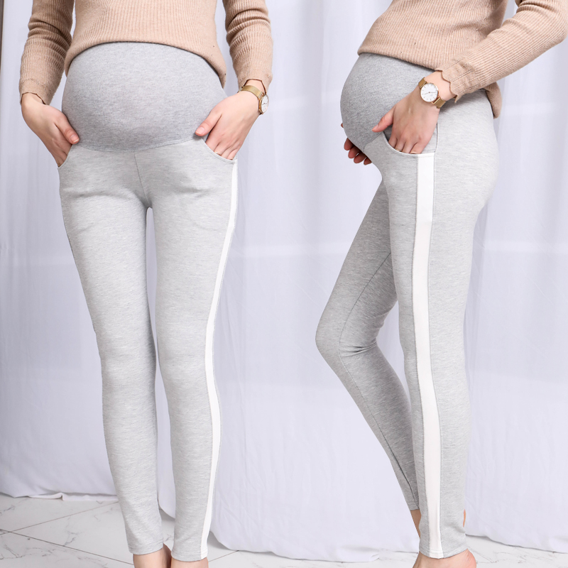 Pregnant Woman Inner Hitch Pants Spring Autumn Slim Fit 2019 new high waist Belly Boomer Stripes Outside Wearing Small Feet Long Pants Spring Dress