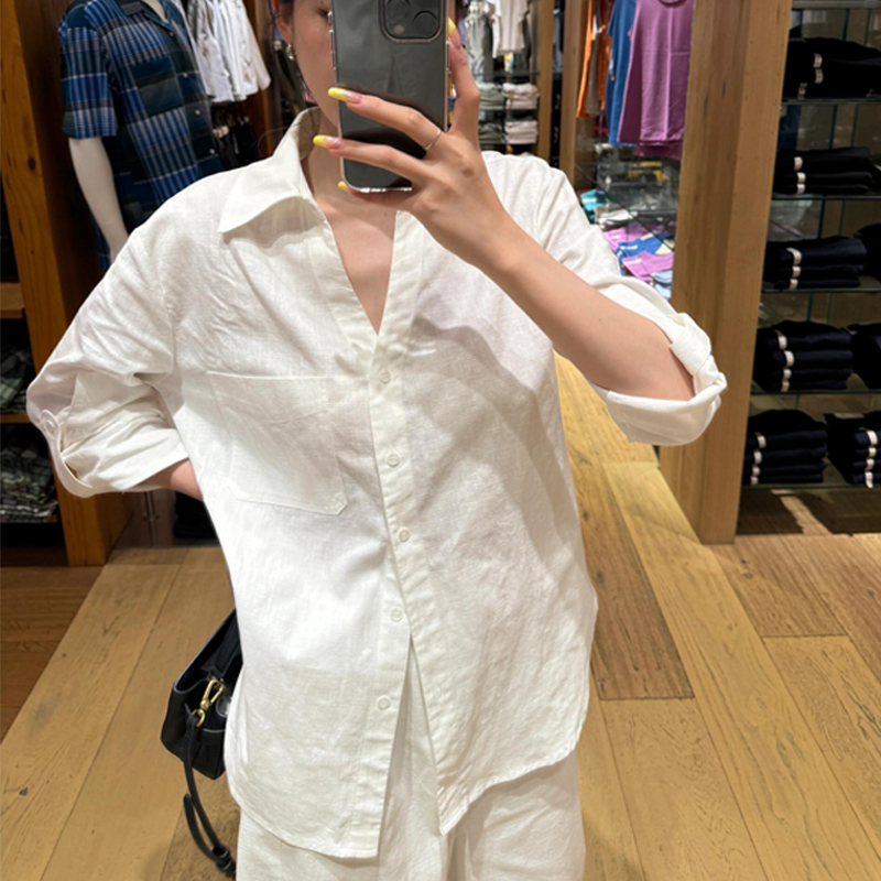 White Cotton and Linen Shirt for Women, Versatile, Loose, Old Money Style, Simple, Casual, Linen, Lazy Style, Long-Sleeved Shirt for Women