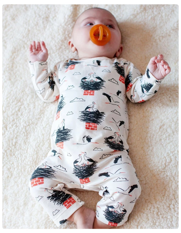 Tinypeople sản phẩm mới romper cotton mùa xuân và mùa thu baby in gió một mảnh lưới màu đỏ ngoại phong cách romper - Áo liền quần