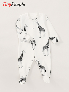 Tinypeople Infant Footed Romper Spring and Autumn Cute Fashionable Deer Print Baby Open-Crotch Outdoor Clothing