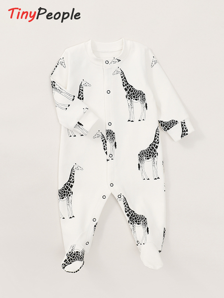 Tinypeople Infant Footed Romper Spring and Autumn Cute Fashionable Deer Print Baby Open-Crotch Outdoor Clothing