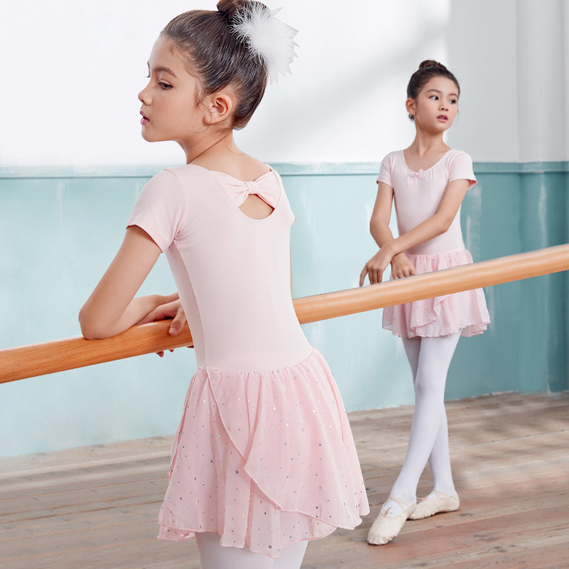 Dance dress Children's women's practice Bright Sheet Short Sleeve Young Child Ballet Body Chinese Dance Performance Dancing and Costume Costume