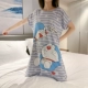 Váy ngủ ngắn tay phiên bản Hàn Quốc XL bộ đồ ngủ hoạt hình nữ mùa hè cho người béo MM cộng với đồ mặc nhà cho bà bầu mập có thể mặc bên ngoài - Cha mẹ và con