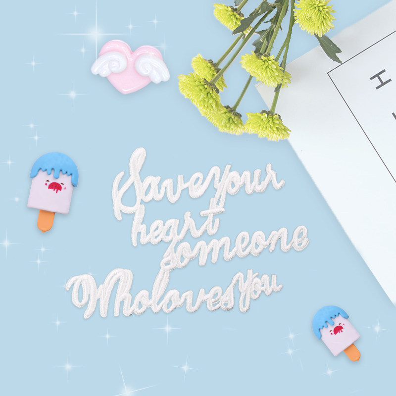 Meet beautiful embroidery embroidery embroidery English letter DIY cloth decoration small red book recommend LONGCHAMP packet sticky sticker