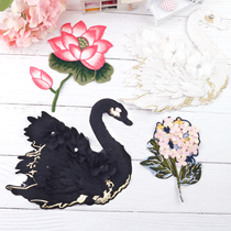 Chinese style large embroidery lace swan lotus patch stickers flower clothes pants cartoon decoration hole repair