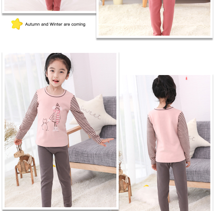 Bộ đồ lót bé gái InBron bộ đồ bé trai lớn cotton ngủ dày ấm áp mùa thu quần áo trẻ em cotton áo len đồ lót cho bé gái tuổi dậy thì