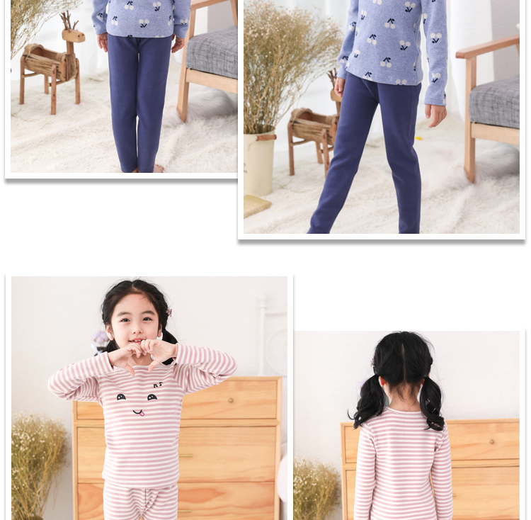 Bộ đồ lót bé gái InBron bộ đồ bé trai lớn cotton ngủ dày ấm áp mùa thu quần áo trẻ em cotton áo len đồ lót cho bé gái tuổi dậy thì