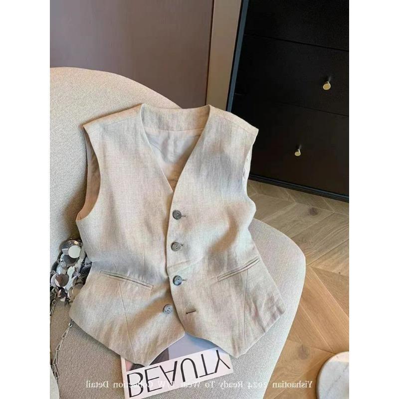 Highly Recommended~ Stunning on the Upper Body! Super Pretty V-Neck Linen Suit Vest for Women, Summer Wear, Elegant Sleeveless Vest