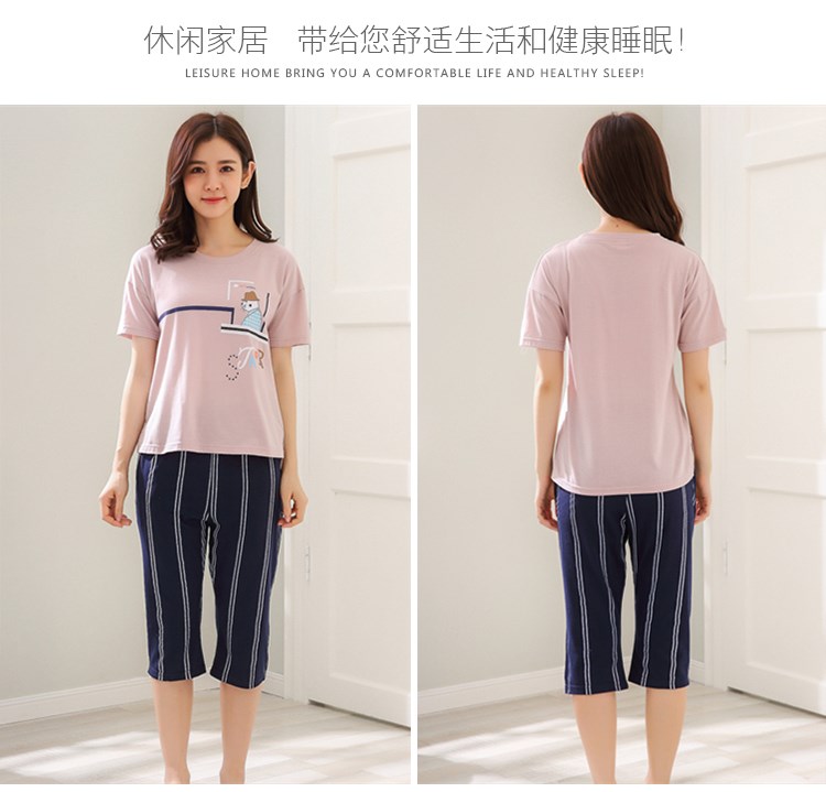Bộ đồ ngủ nữ cotton ngắn tay mùa hè cotton crop top pyjama phiên bản Hàn Quốc ngọt ngào có thể mặc đồ hai dây tại nhà - Giống cái bộ cotton mặc nhà