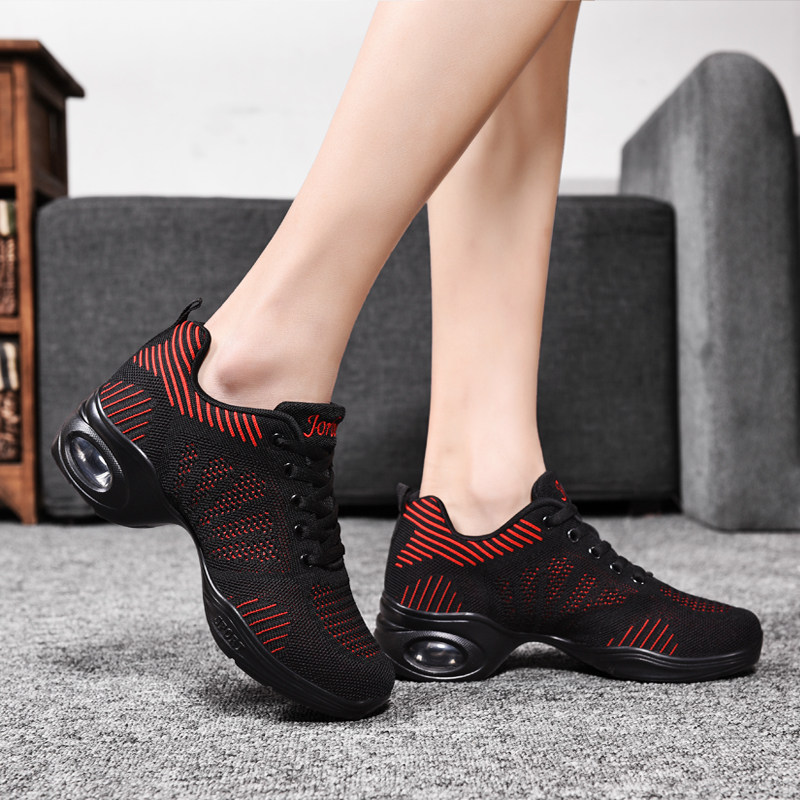 Square dance shoes adult dance shoes women's soft bottom spring breathable mesh sports dance shoes outer wear fashion black