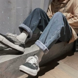 Tide, утепленные демисезонные черные джинсы, штаны для отдыха, свободный прямой крой, в американском стиле, оверсайз