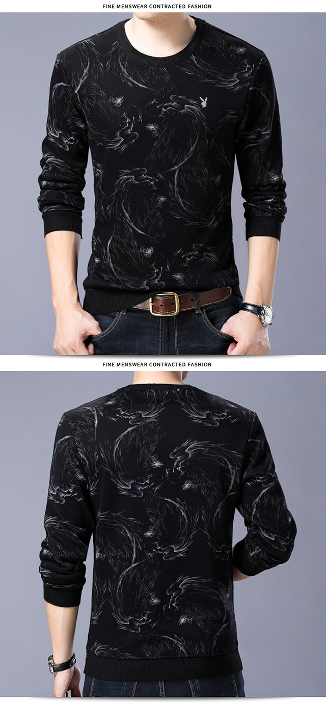 Áo len nam Playboy cộng với áo thun nhung dày chạm đáy áo trẻ trung cổ áo len ấm áp áo len nam áo hoodie nam form rộng