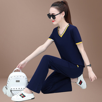 Young mother summer V-neck short sleeve jacket 2020 new fashionable middle-aged sportswear suit women Summer Light