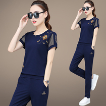 Short sleeve trousers sports suit women summer 2021 new two-piece fashion large size summer embroidery casual sportswear