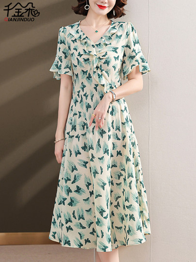 四十岁妈妈气质连衣裙夏天新款中年女装遮肚子中老年夏季裙子洋气