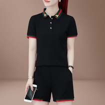 Middle-aged womens summer clothes 2021 new mother wear shorts set two-piece set 40-year-old 50 middle-aged blouse