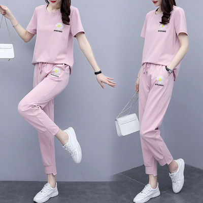 休闲运动套装女2021夏季新款女装时尚小雏菊洋气减龄显瘦两件套潮