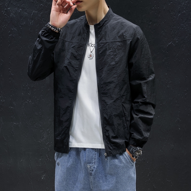 Ice Silk Sun Protection Clothing for Men, Ultra-Thin, Breathable, Stand-Up Collar, Hoodless Sun Protection Clothing, Loose Large Size, Summer Quick-Drying Baseball Uniform Jacket