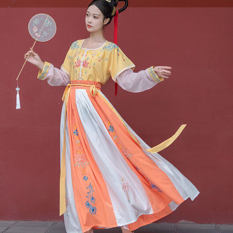 Dunhuang Wind (Lacquered) Handmaid Women Tan Collar One-piece Waist Jacket with three sets of Flying Sky cabbage Set of ancient clothes