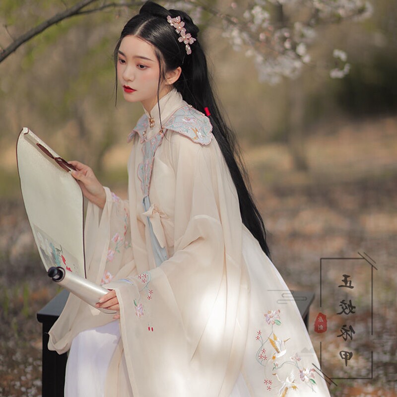 Ming system (Qi Du)Hanfu female original cloud shoulder stand-up collar placket kaftan Fairy summer thin section cabbage full set of summer