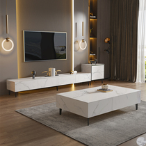 Nordic light luxury Italian-style slate TV cabinet coffee table combination modern minimalist living room small apartment solid wood minimalist floor cabinet