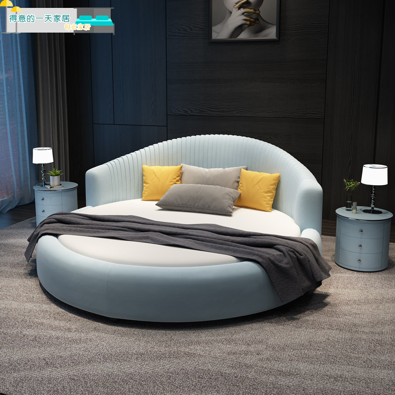 Technology fabric bed round bed double modern minimalist small apartment big round princess bedroom luxury couple hotel wedding bed