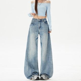 American Retro Wide-Leg Jeans for Women, 2026 Spring/Summer New High-Waisted Loose Slimming Drapey Long Pants