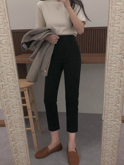 Black straight-leg jeans for women 2026 new high-waist slim eight-nine-point cigarette pants for small people