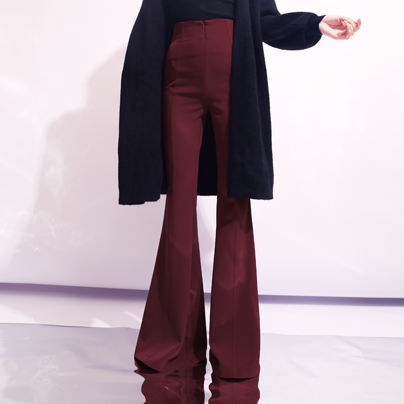 Angola Red High-Waisted Flared Pants for Women, Elegant and Versatile, Slimming and Elongating, Tight-Fitting, Extra-Long, Floor-Length with Drape