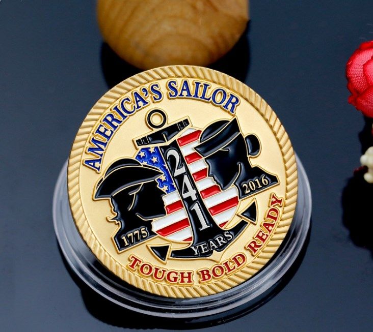 Painted Metal Commemorative Coin Making Color Printing Screen Printing Gold Plated Commemorative Coin Acrylic Packaging Gold and Silver Coin Manufacturer