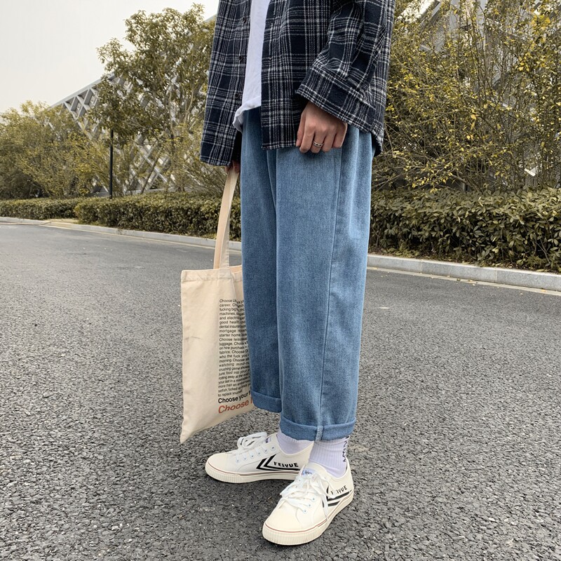 Autumn Winter Day Series New Pure Color 100 Lap Straight Barrel Jeans Harbor Wind Men Pendant with Loose Broadleg Old Daddy Pants Tide