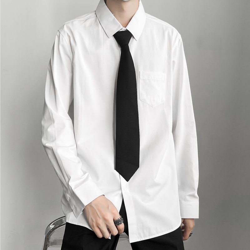White Long-Sleeved Shirt Men's Suit Set Loose Dk Short-Sleeved Shirt Trendy Class Uniform Graduation Clothes Work Formal Wear White Long-Sleeved Shirt Men's Suit Set Loose Dk Short-Sleeved Shirt Trendy Class Uniform Graduation Clothes Work Formal Wear