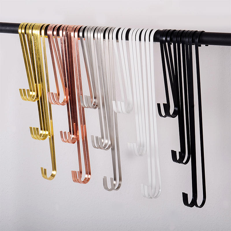 Clothing Store Hooks Golden Stainless Steel S Type Hook Wall Hanging Clothes Hanger Flat Hanger Lengthened Hook