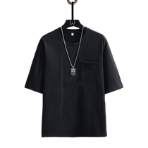 Summer mens Japanese splicing pocket loose trendy brand Hong Kong style versatile youth short-sleeved T-shirt casual tops