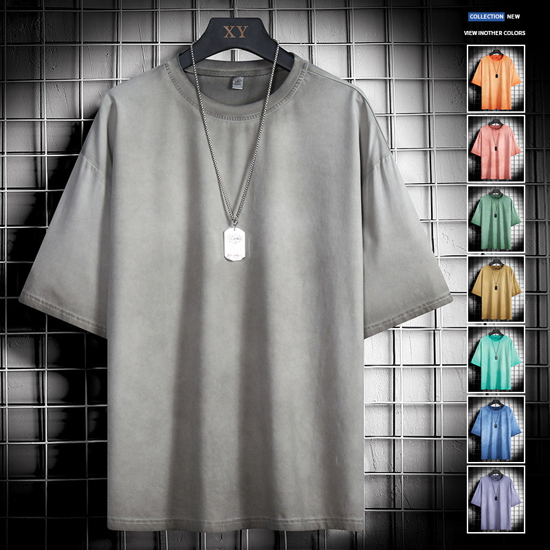 2022 Men's new short sleeves T-shirt 100 hitch on the bottom shirt Ins teens to hitch a casual easing trend