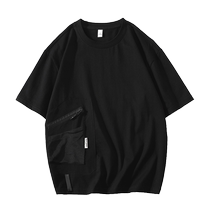 Short-sleeved t-shirt for men summer new trendy brand loose pocket zipper round neck t-shirt casual and versatile clothing
