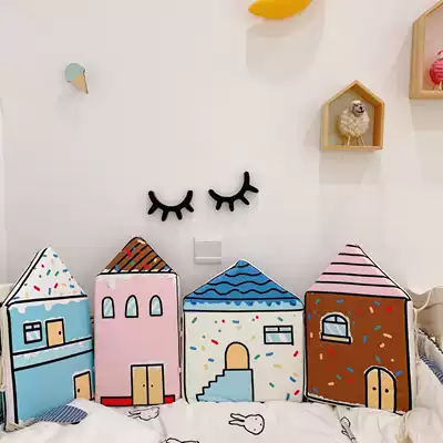 ins suede small house fence Children's bed circumference cartoon anti-collision cushion bed circumference Macaron removable and washable bed circumference