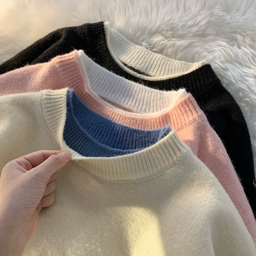 Демисезонный свитер, мультяшный трикотажный комплект для влюбленных, с вышивкой, свободный крой