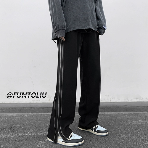 Черные дизайнерские штаны для отдыха, в американском стиле, свободный прямой крой, тренд сезона