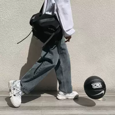 Autumn and winter jeans men's loose straight wide legs long pants Korean version of ins trend retro high street dad pants