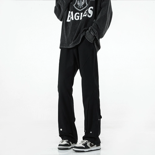 Осенние дизайнерские черные джинсы, штаны, мегафон, в американском стиле, тренд сезона, свободный прямой крой