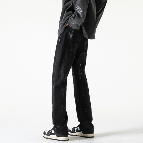 Летние джинсы, черные штаны, повседневные брюки, в американском стиле, свободный прямой крой