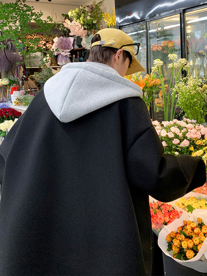 Abrigo de lana con capucha para niños primavera y otoño nueva chaqueta de empalme de marca de moda estilo de Hong Kong abrigo de lana de color sólido simple suelto