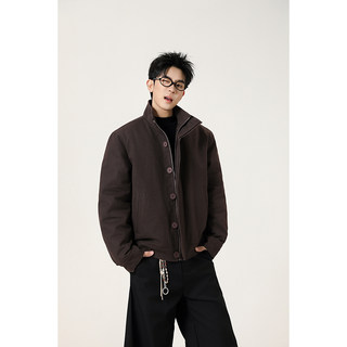 American-Style Faux Rabbit Fur Fleece-Lined Stand-Up Collar Jacket, Men's Trendy Brand Winter High Street Retro Thickened Warm Cotton Coat
