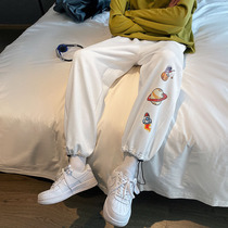 Casual Wear Pants Mens Spring Autumn New Tide Cards Loose-foot Rope Han Version White Handsome 100 lap port Wind length pants